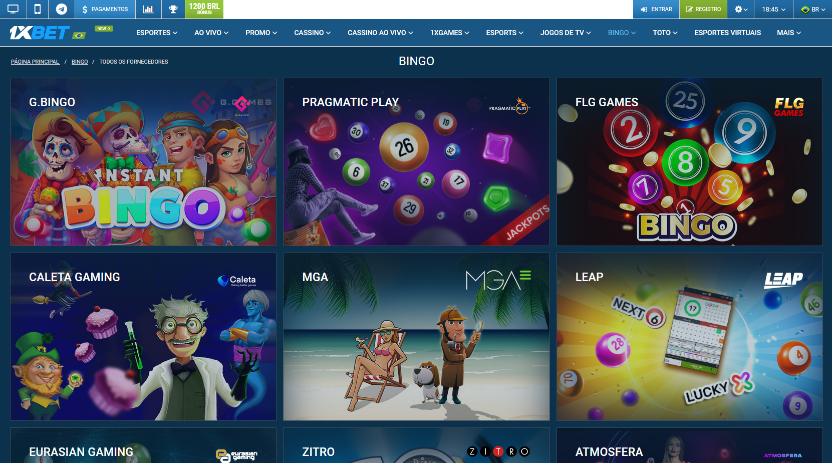 Captura de tela da página de jogos de bingo do cassino 1xbet