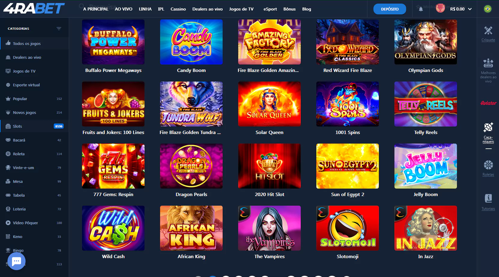 Tela dos jogos de cassino 4rabet