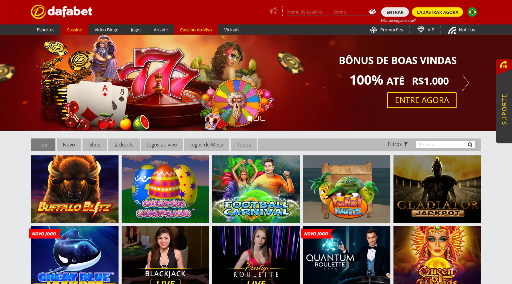 Captura de tela da página do Dafabet Cassino