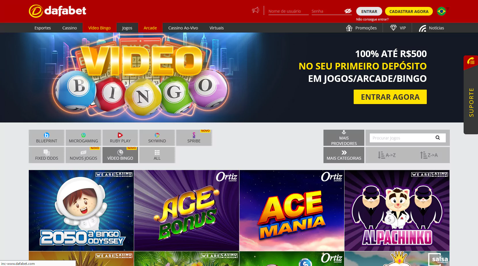 Captura de tela da página de bingo do Dafabet Cassino