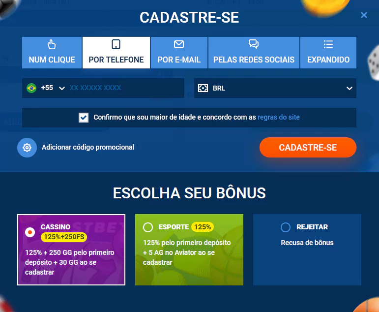 Formulário de registro de Mostbet