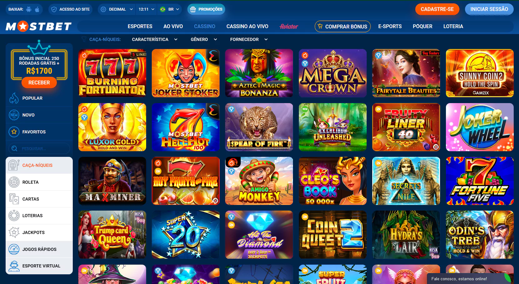 Captura de tela da página de jogos do Mostbet Cassino