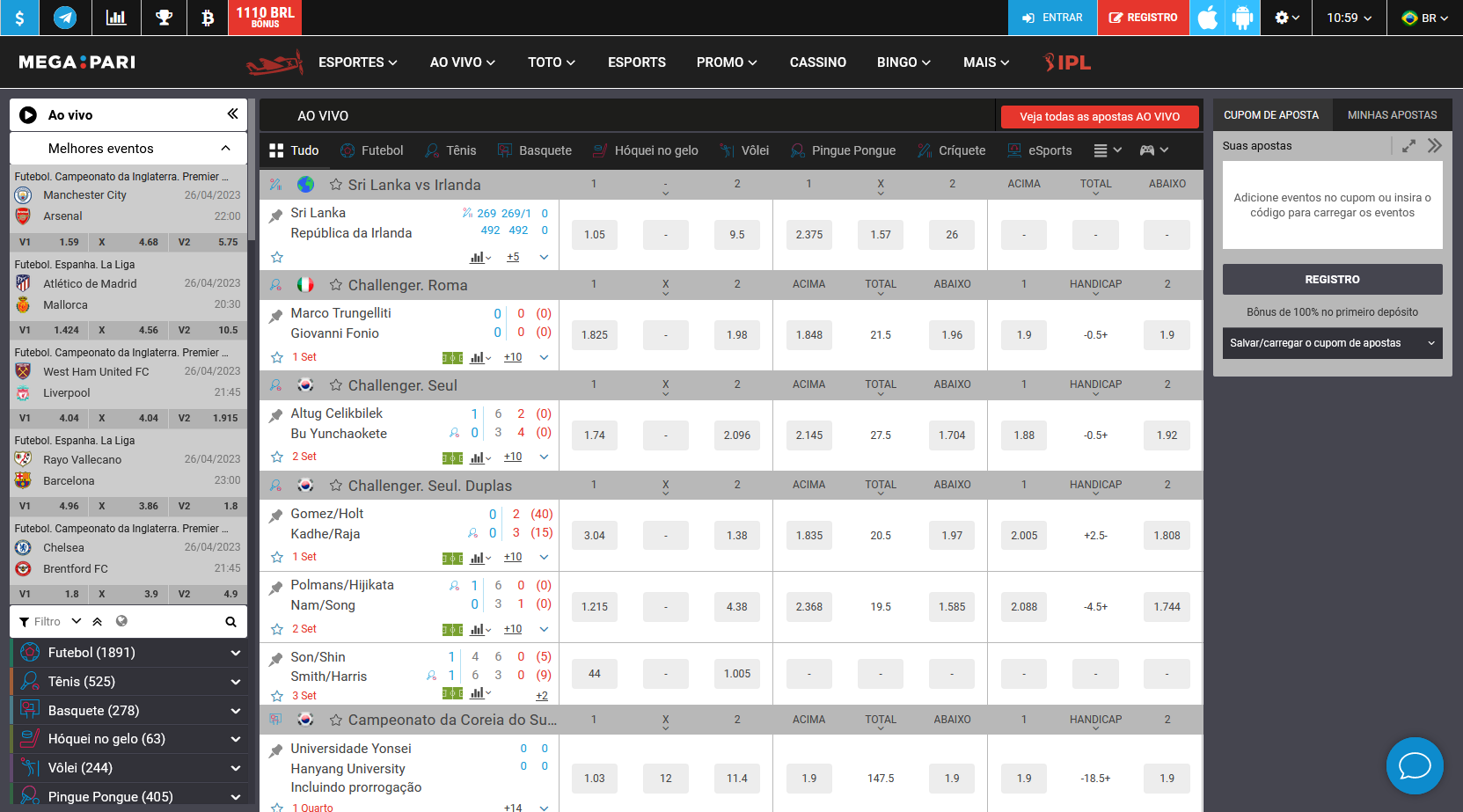 Captura de tela da página inicial da Megapari