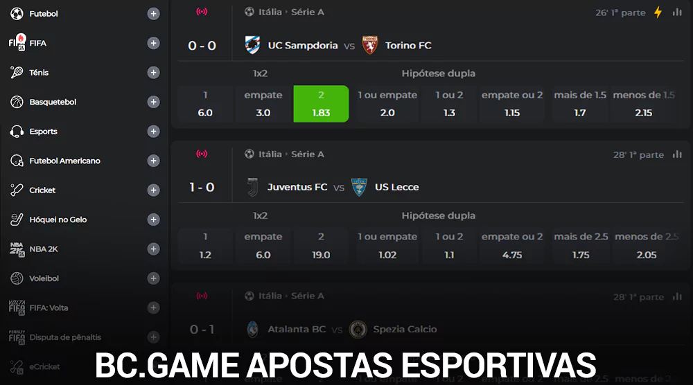 Seção de esportes da BC.Game