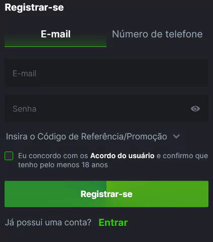 Formulário de registro de BC.Game