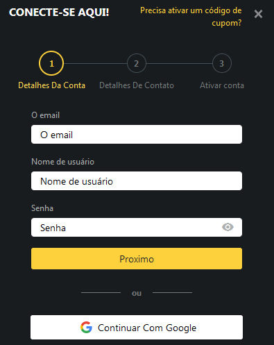 Formulário de registro de Betobet cassino
