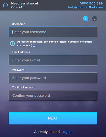 Formulário de registro de Mozzartbet