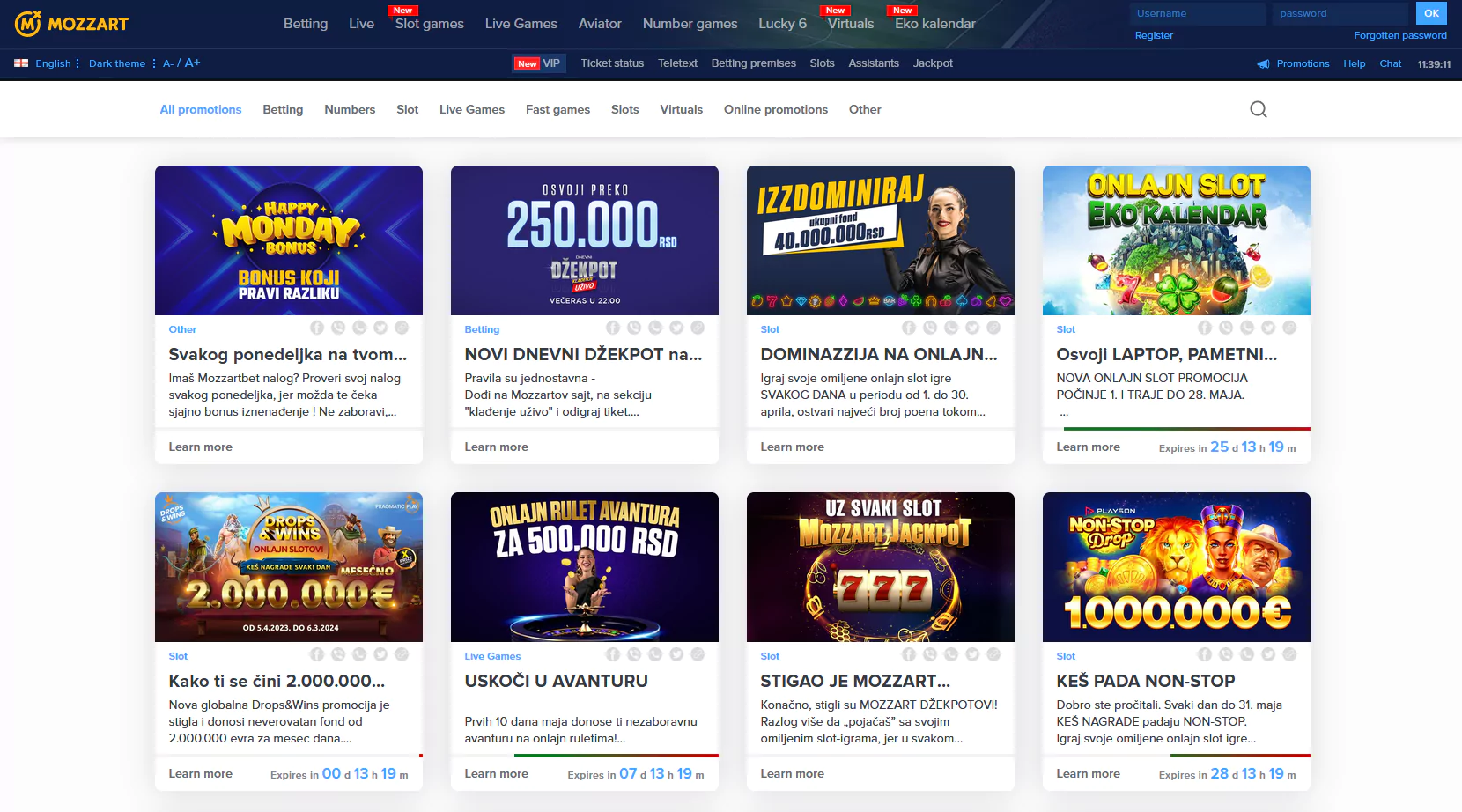 Captura de tela da página de bônus da Mozzartbet